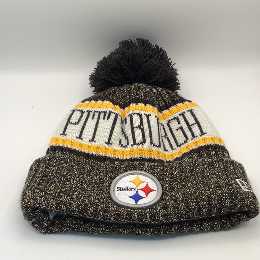 New Era Pittsburgh Steelers Football Team Winter Sport Knit Beanie Pom Hat OSFM